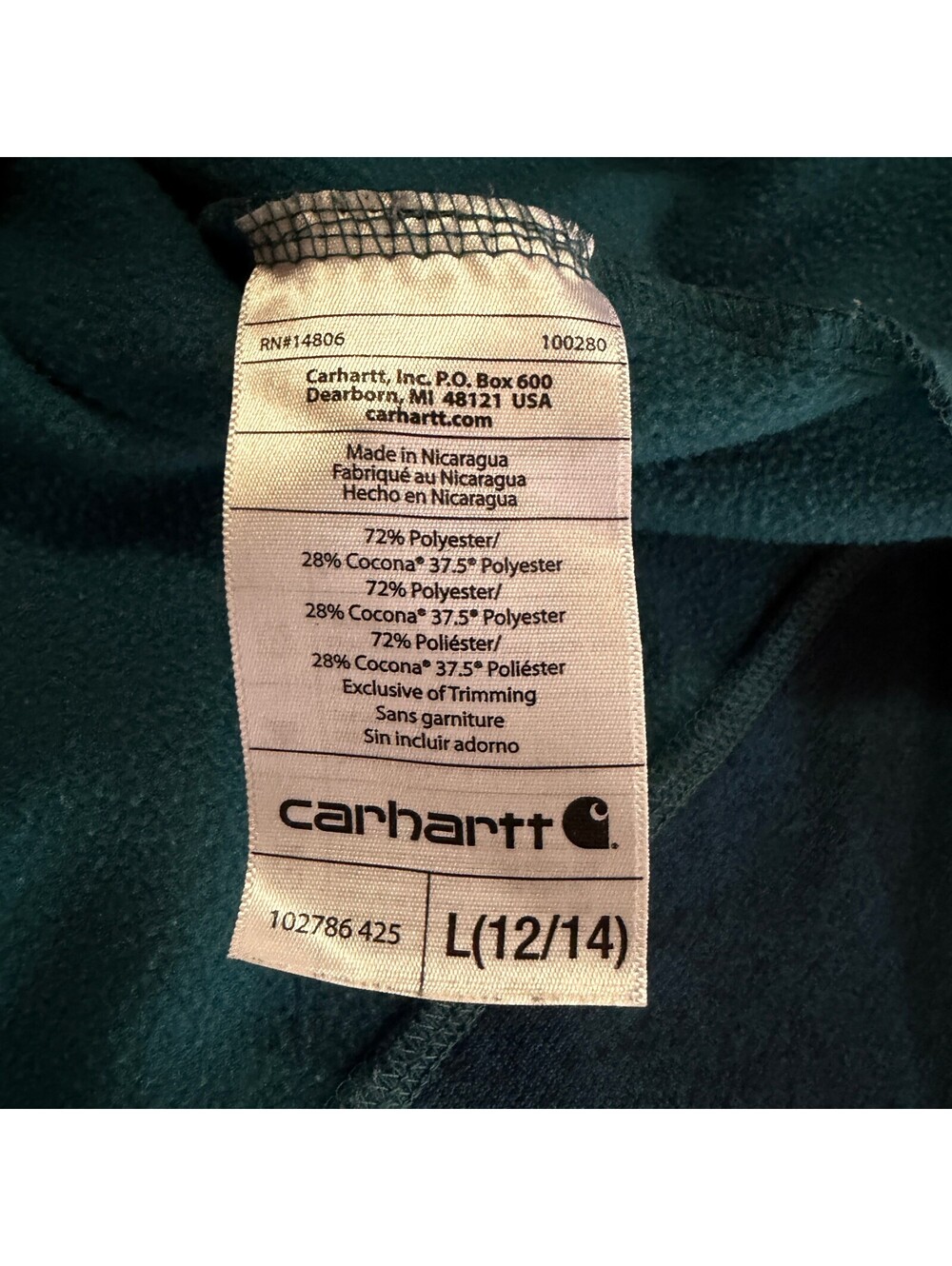 Carhartt Force Extremes Full Zip Jacket Large 12-14 Teal Blue - Picture 7 of 8